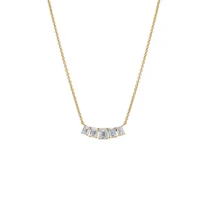 Lab Grown Diamond Emerald Cut Curved Bar Necklace 14K