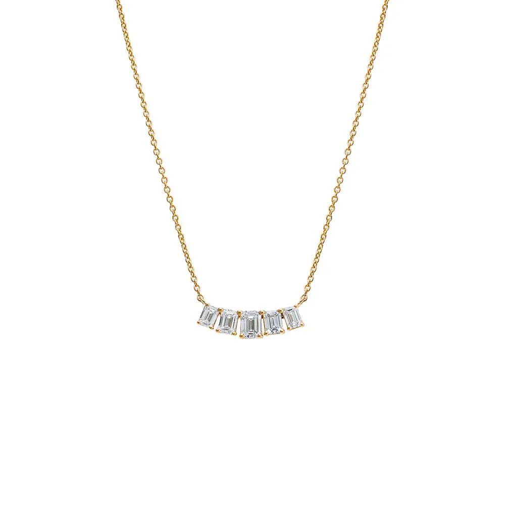 Lab Grown Diamond Emerald Cut Curved Bar Necklace 14K