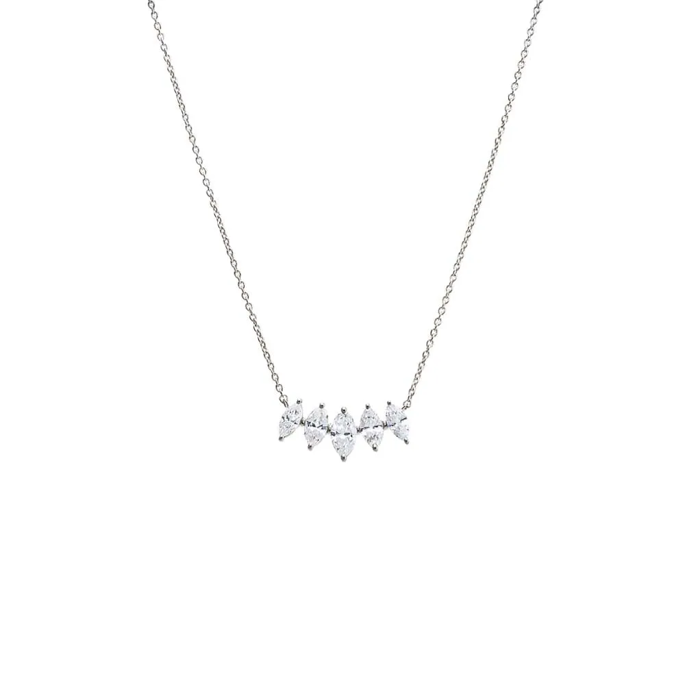 Lab Grown Diamond Marquise Cut Curved Bar Necklace 14K