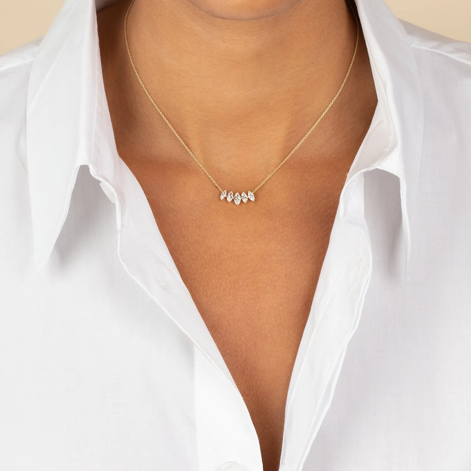 Lab Grown Diamond Marquise Cut Curved Bar Necklace 14K