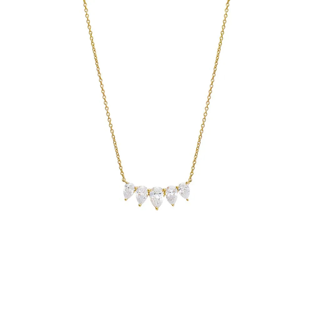 Lab Grown Diamond Pear Cut Curved Bar Necklace 14K