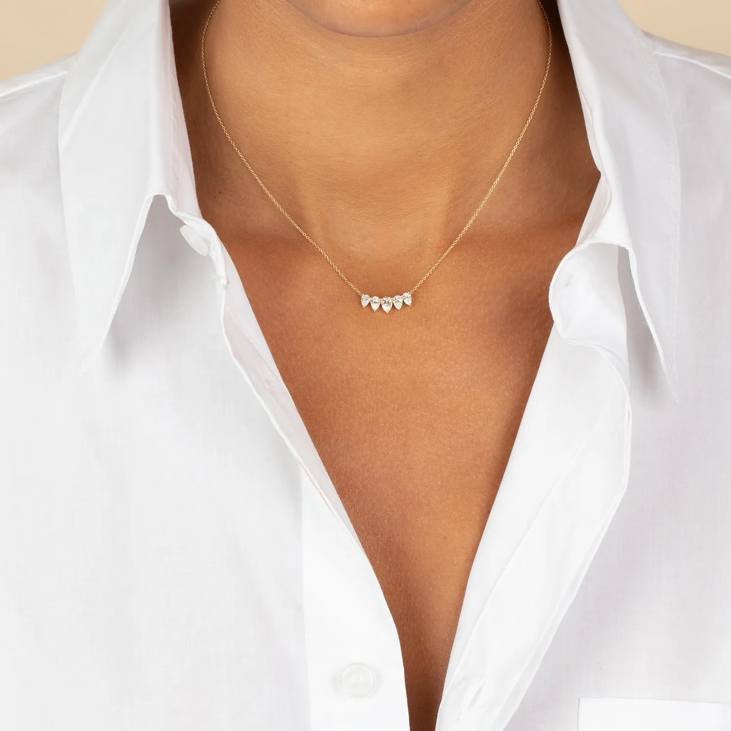 Lab Grown Diamond Pear Cut Curved Bar Necklace 14K