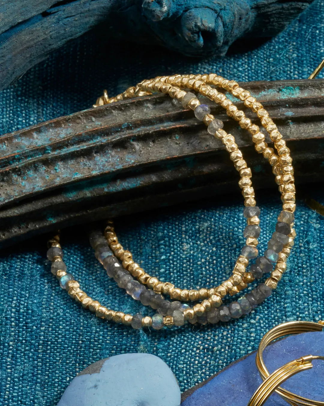 LABRADORITE AND BRASS BRACELETS