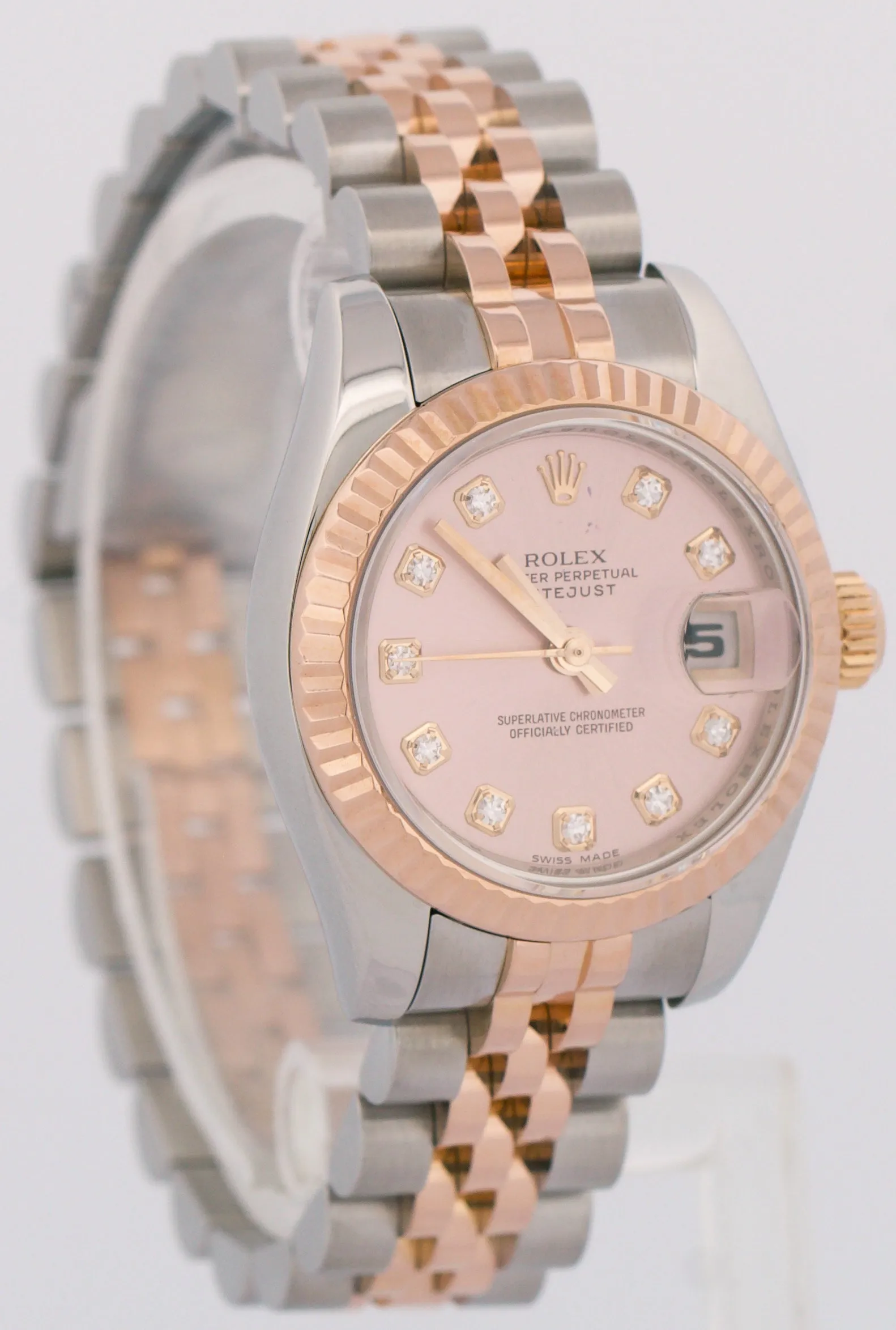 Ladies Rolex DateJust 26mm FACTORY PINK DIAMOND 18K Rose Gold JUBILEE 179171