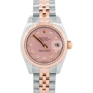 Ladies Rolex DateJust 26mm FACTORY PINK DIAMOND 18K Rose Gold JUBILEE 179171