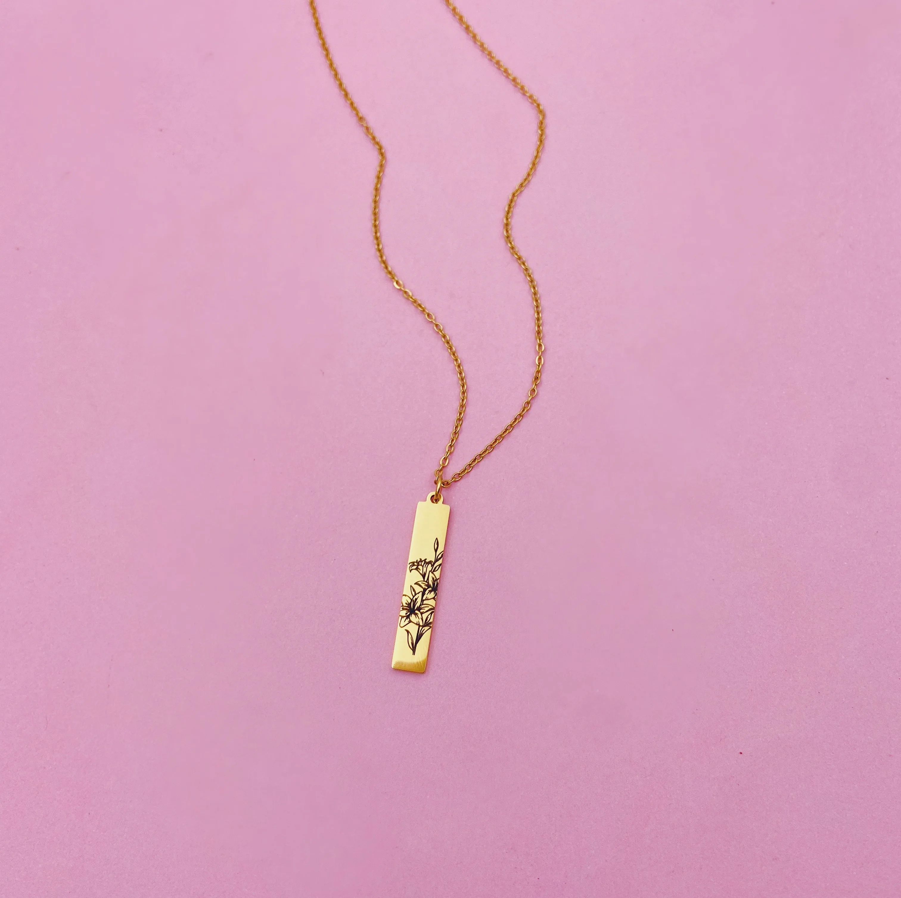 Lazer Engraved Vertical Bar Necklace