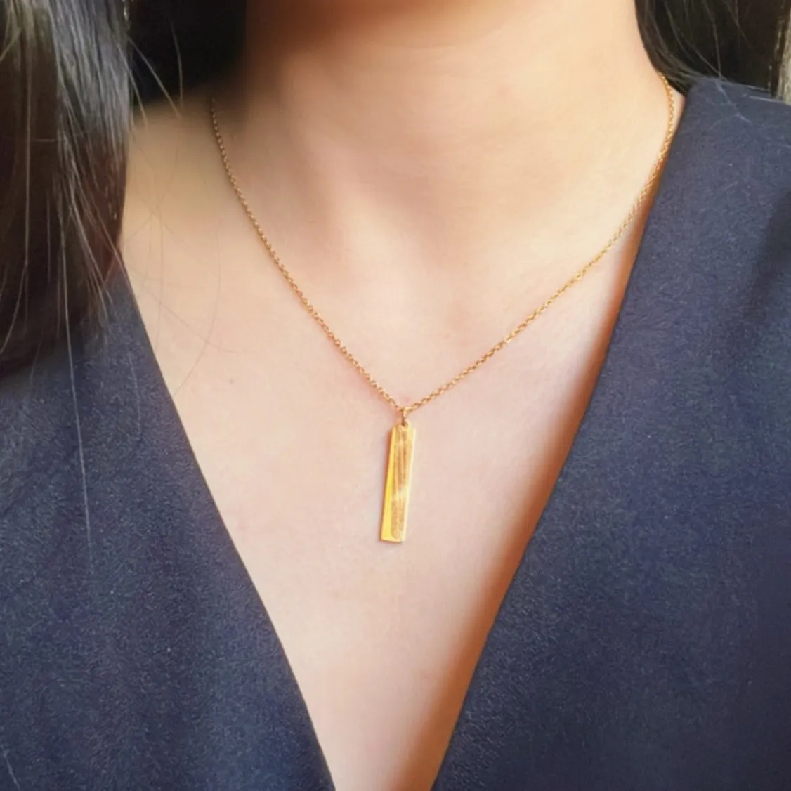 Lazer Engraved Vertical Bar Necklace