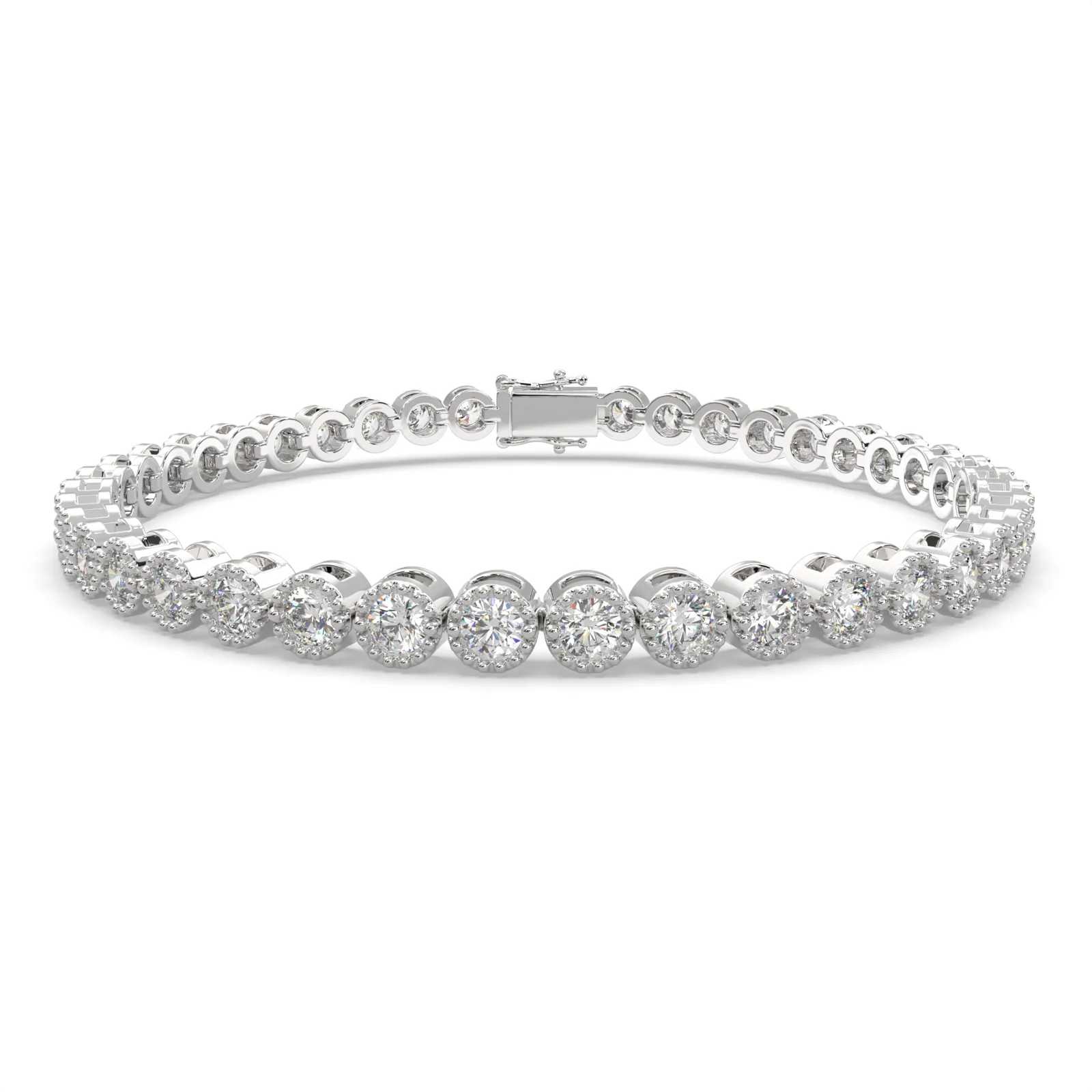 Leocadia Round Cut Diamond Tennis Bracelet Milgrain Bezel (4 ctw)