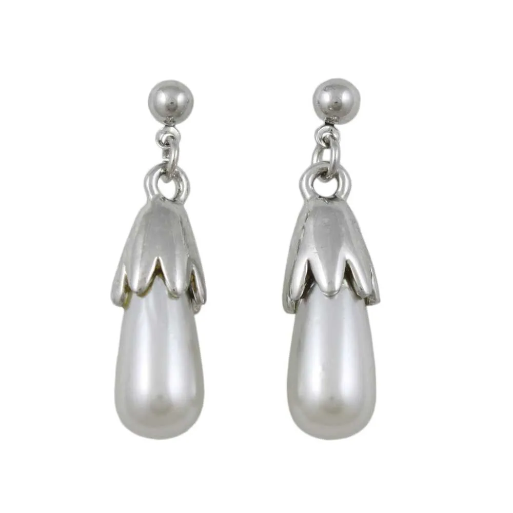 Light Gray Teardrop Pearl Dangling Pierced Earring - PRP743E