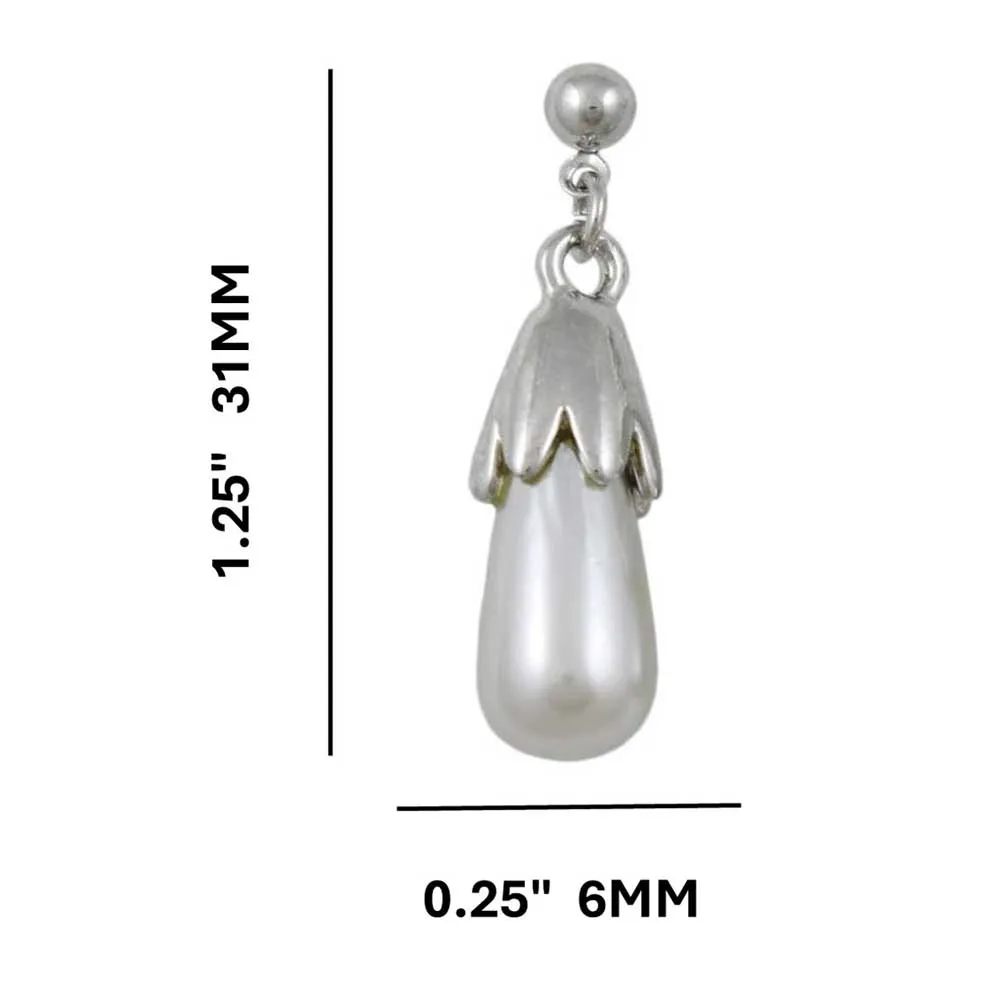 Light Gray Teardrop Pearl Dangling Pierced Earring - PRP743E