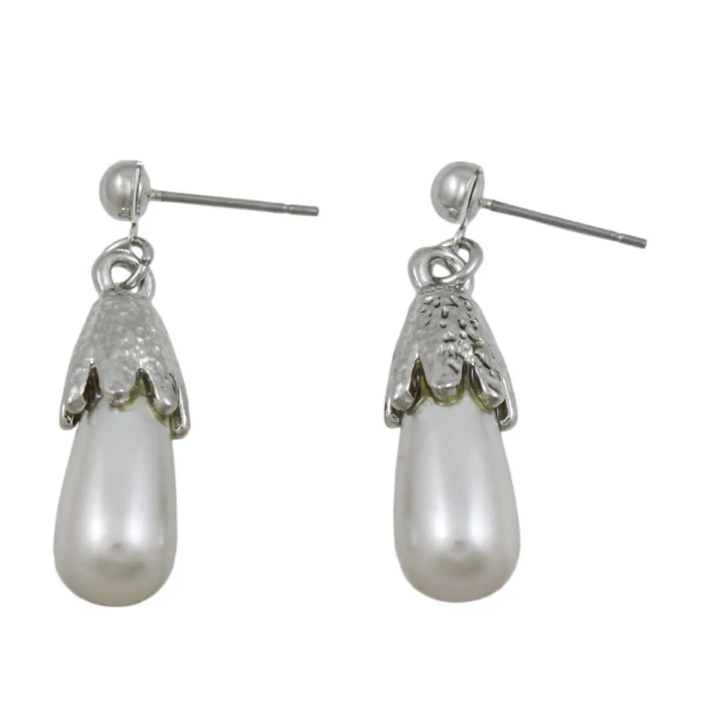 Light Gray Teardrop Pearl Dangling Pierced Earring - PRP743E