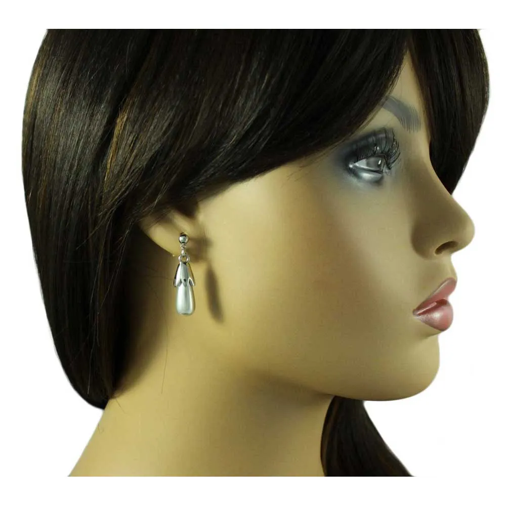 Light Gray Teardrop Pearl Dangling Pierced Earring - PRP743E