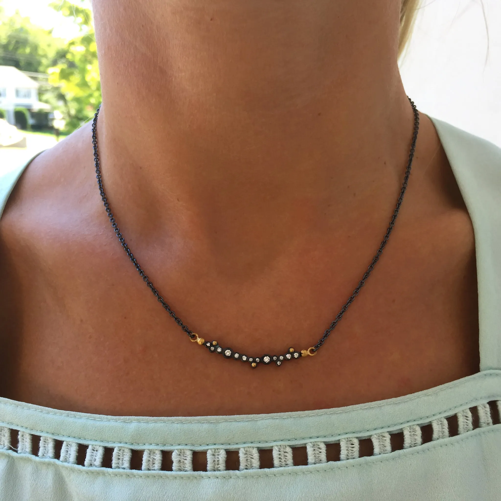 Lika Behar "Dylan" Oxidized Silver & 24K Gold Bar Diamond Necklace