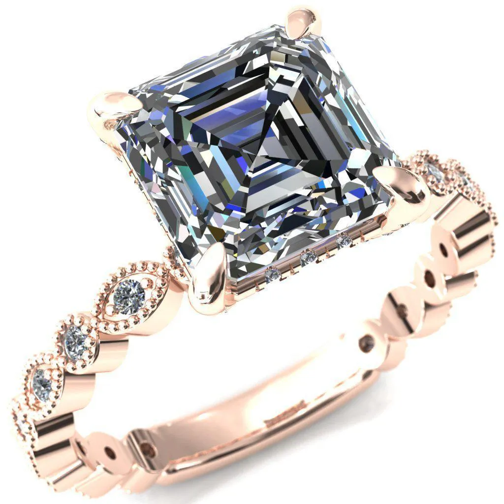 Lizette Asscher Moissanite 4 Claw Prong 3/4 Eternity Milgrain Diamond Shank Engagement Ring