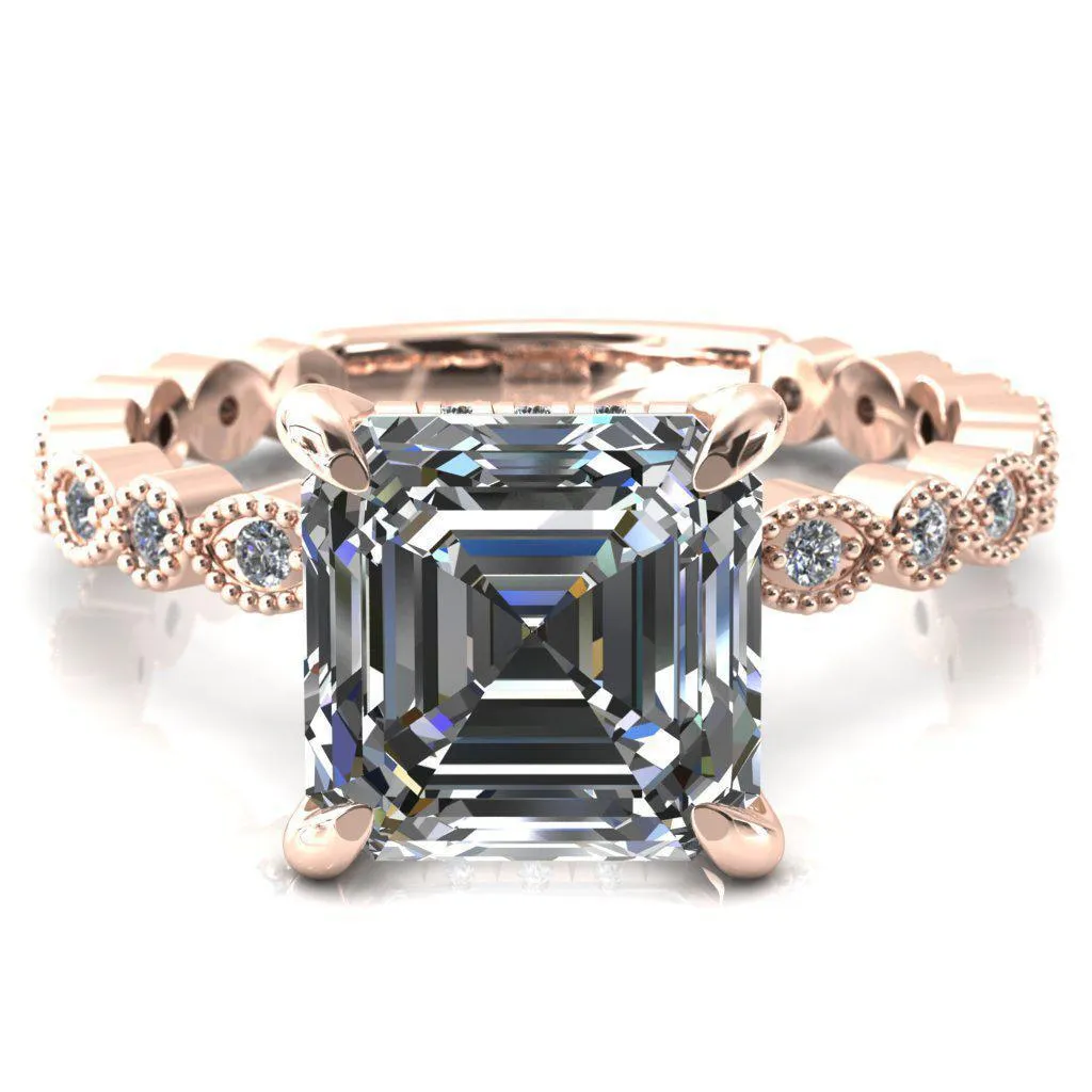Lizette Asscher Moissanite 4 Claw Prong 3/4 Eternity Milgrain Diamond Shank Engagement Ring