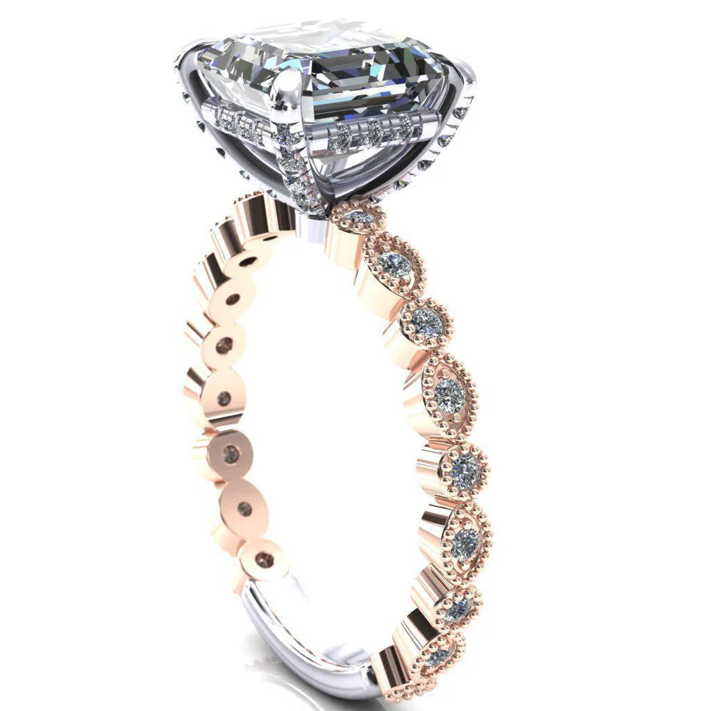 Lizette Asscher Moissanite 4 Claw Prong 3/4 Eternity Milgrain Diamond Shank Engagement Ring