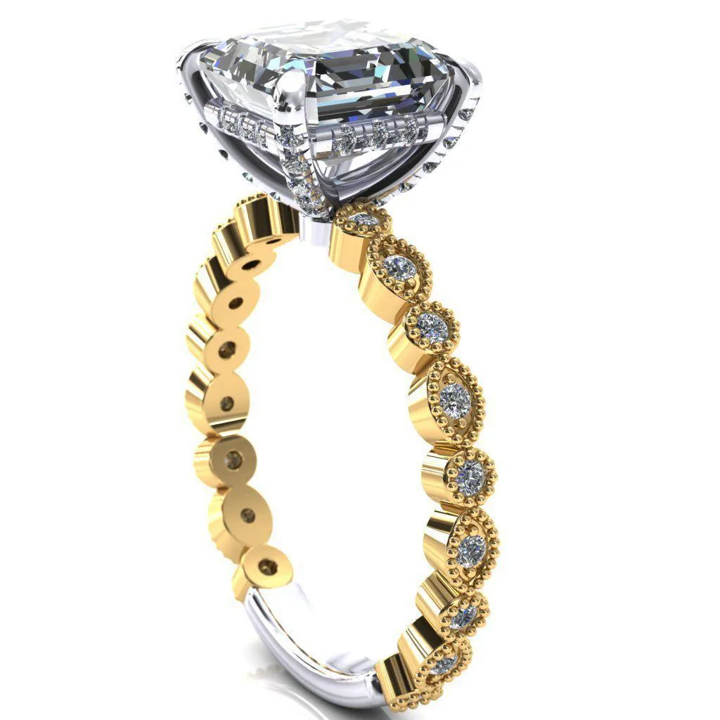 Lizette Asscher Moissanite 4 Claw Prong 3/4 Eternity Milgrain Diamond Shank Engagement Ring