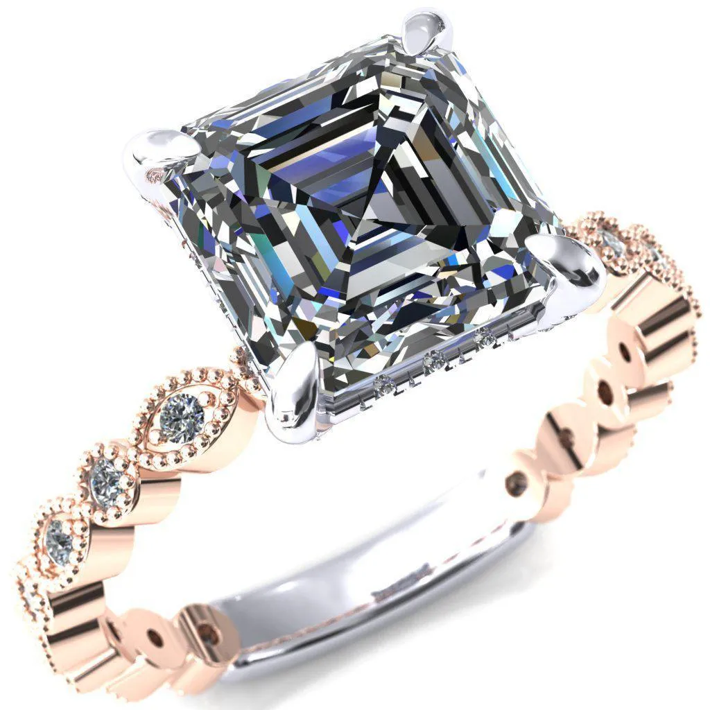 Lizette Asscher Moissanite 4 Claw Prong 3/4 Eternity Milgrain Diamond Shank Engagement Ring