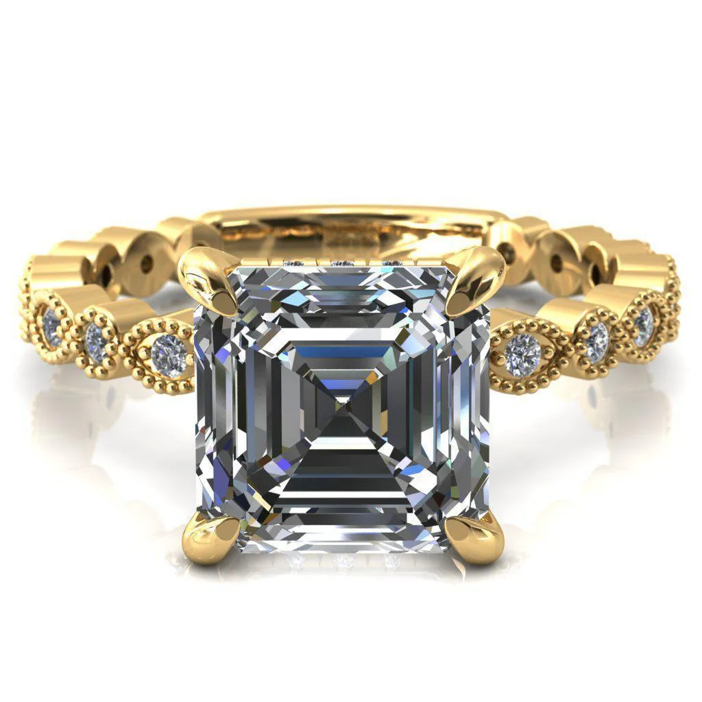Lizette Asscher Moissanite 4 Claw Prong 3/4 Eternity Milgrain Diamond Shank Engagement Ring