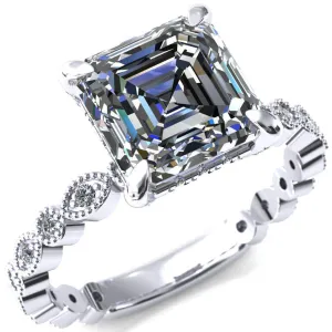 Lizette Asscher Moissanite 4 Claw Prong 3/4 Eternity Milgrain Diamond Shank Engagement Ring