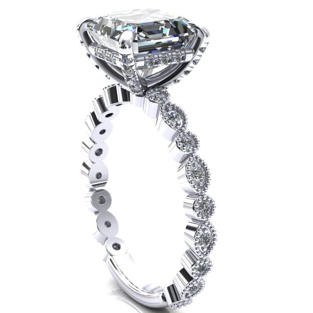 Lizette Asscher Moissanite 4 Claw Prong 3/4 Eternity Milgrain Diamond Shank Engagement Ring