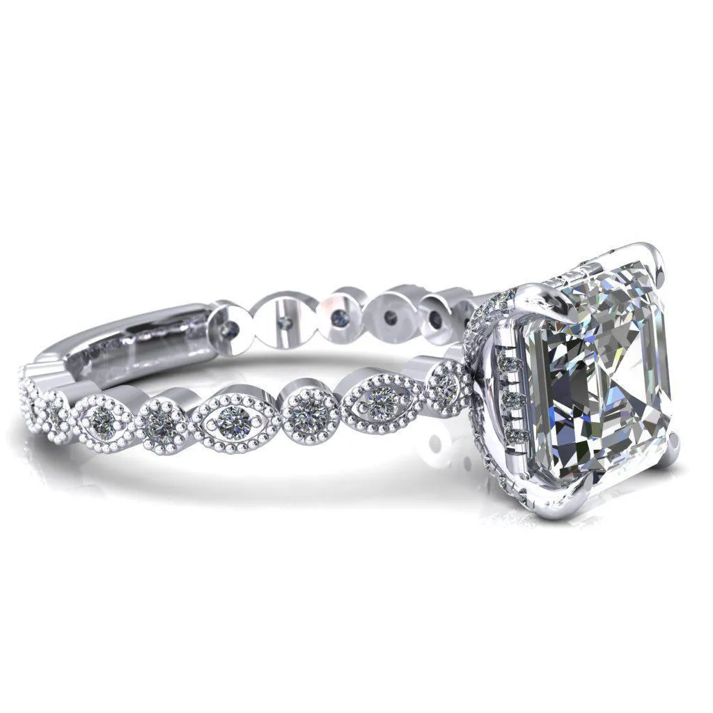 Lizette Asscher Moissanite 4 Claw Prong 3/4 Eternity Milgrain Diamond Shank Engagement Ring