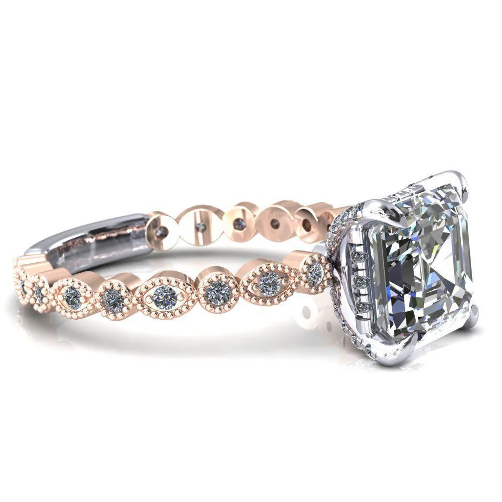 Lizette Asscher Moissanite 4 Claw Prong 3/4 Eternity Milgrain Diamond Shank Engagement Ring
