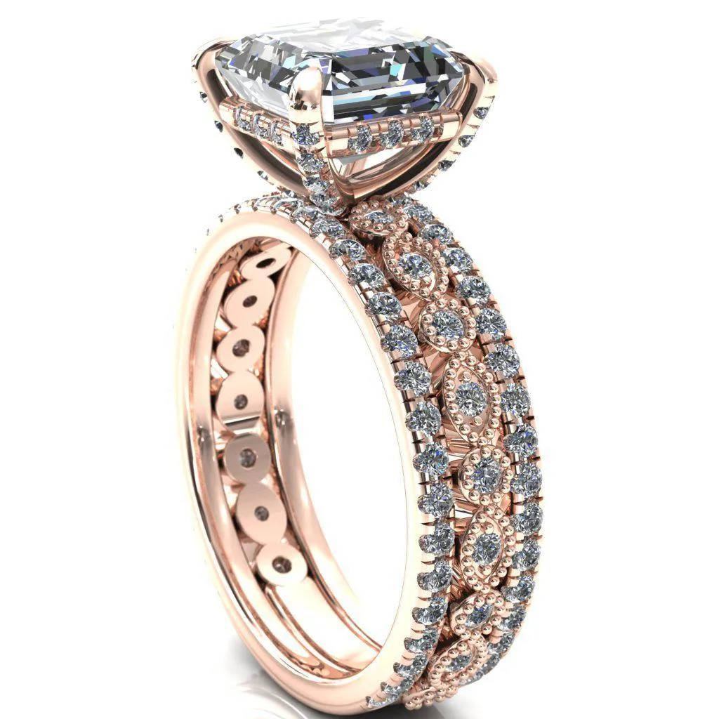 Lizette Asscher Moissanite 4 Claw Prong 3/4 Eternity Milgrain Diamond Shank Engagement Ring