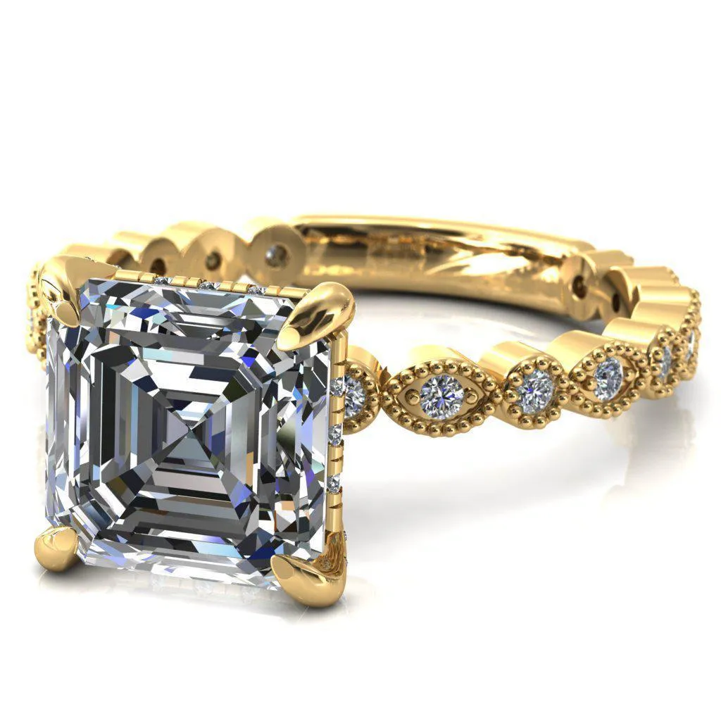 Lizette Asscher Moissanite 4 Claw Prong 3/4 Eternity Milgrain Diamond Shank Engagement Ring