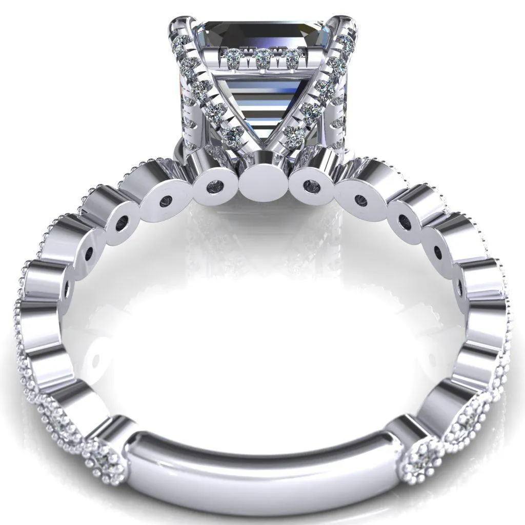 Lizette Asscher Moissanite 4 Claw Prong 3/4 Eternity Milgrain Diamond Shank Engagement Ring