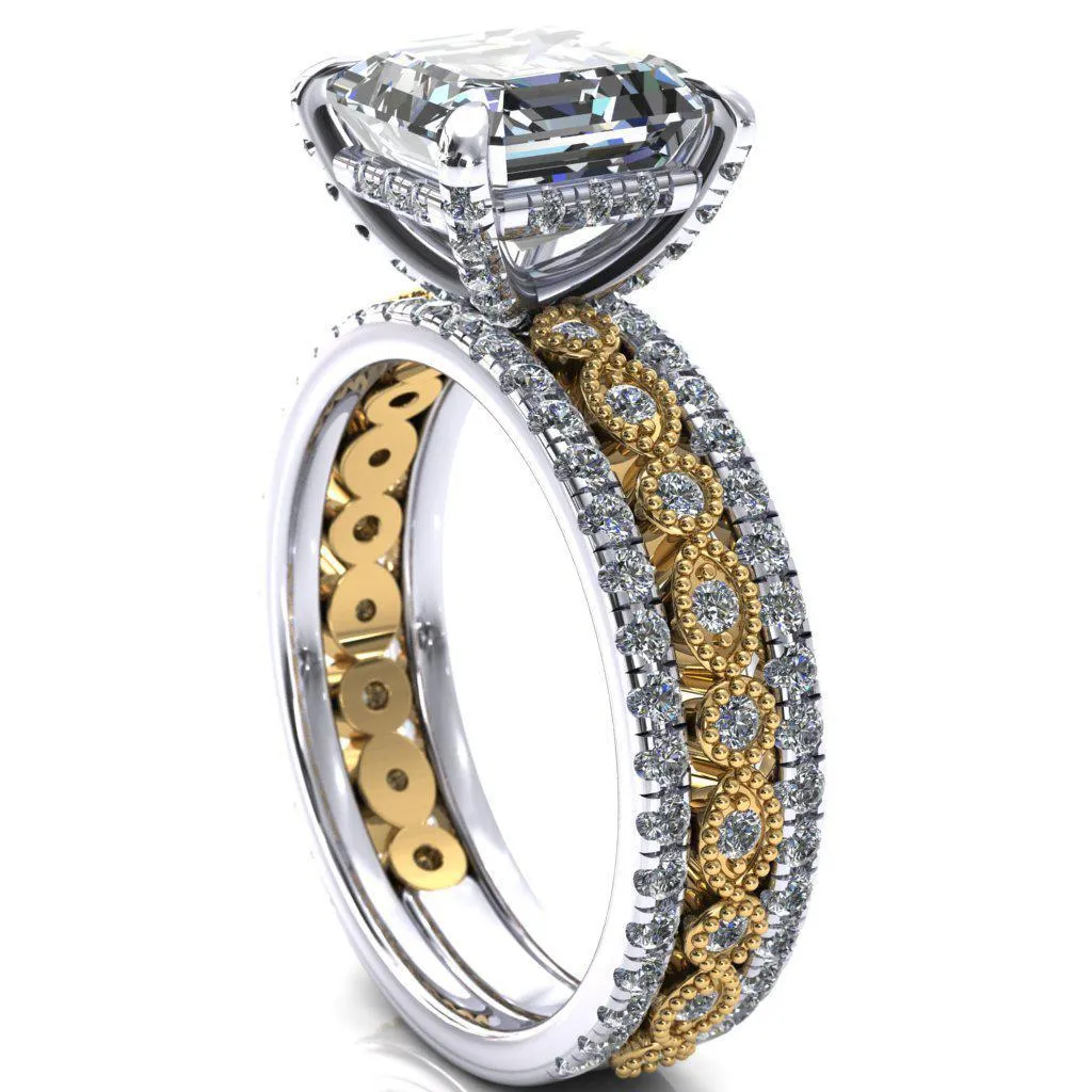 Lizette Asscher Moissanite 4 Claw Prong 3/4 Eternity Milgrain Diamond Shank Engagement Ring