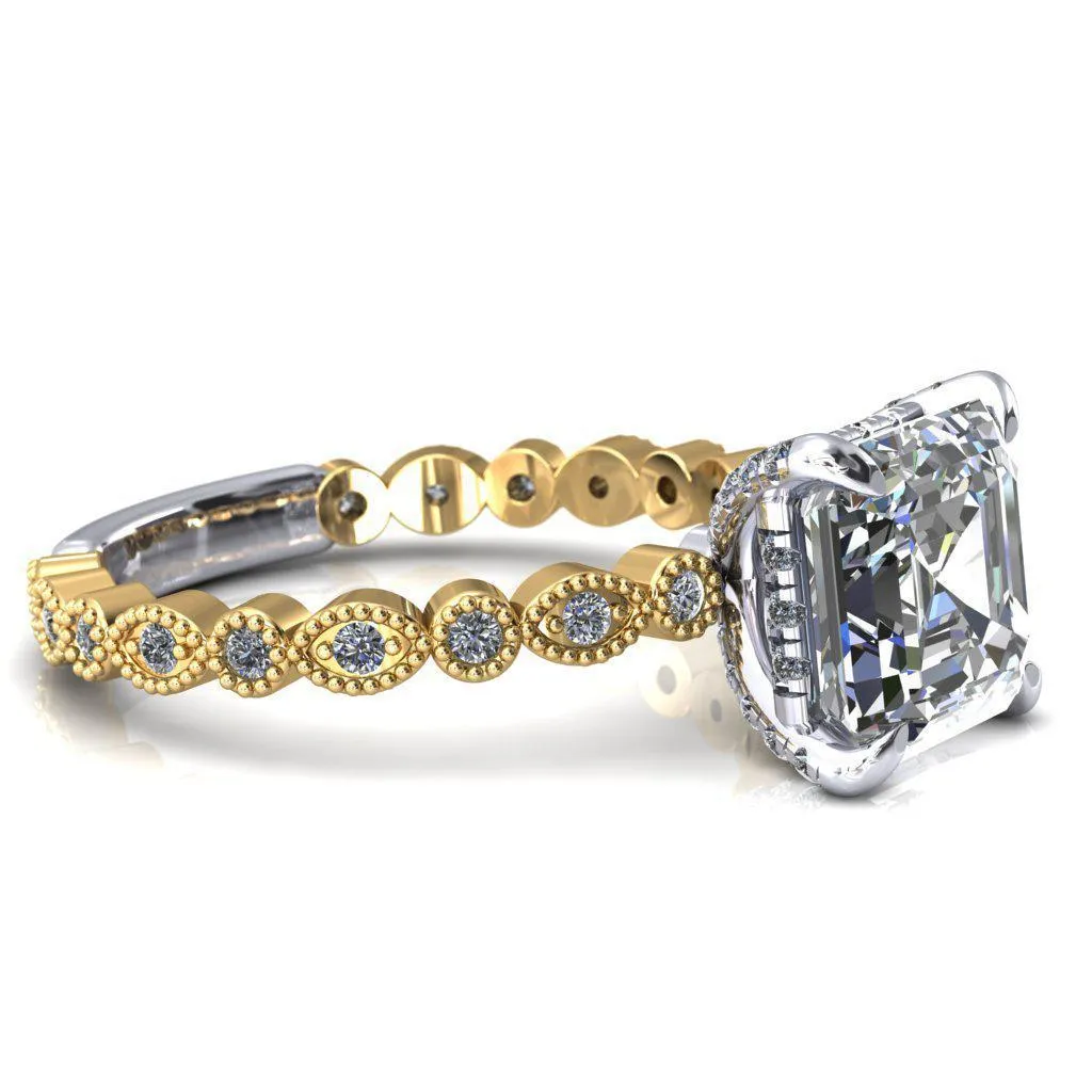 Lizette Asscher Moissanite 4 Claw Prong 3/4 Eternity Milgrain Diamond Shank Engagement Ring