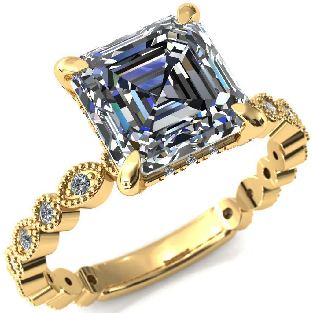 Lizette Asscher Moissanite 4 Claw Prong 3/4 Eternity Milgrain Diamond Shank Engagement Ring