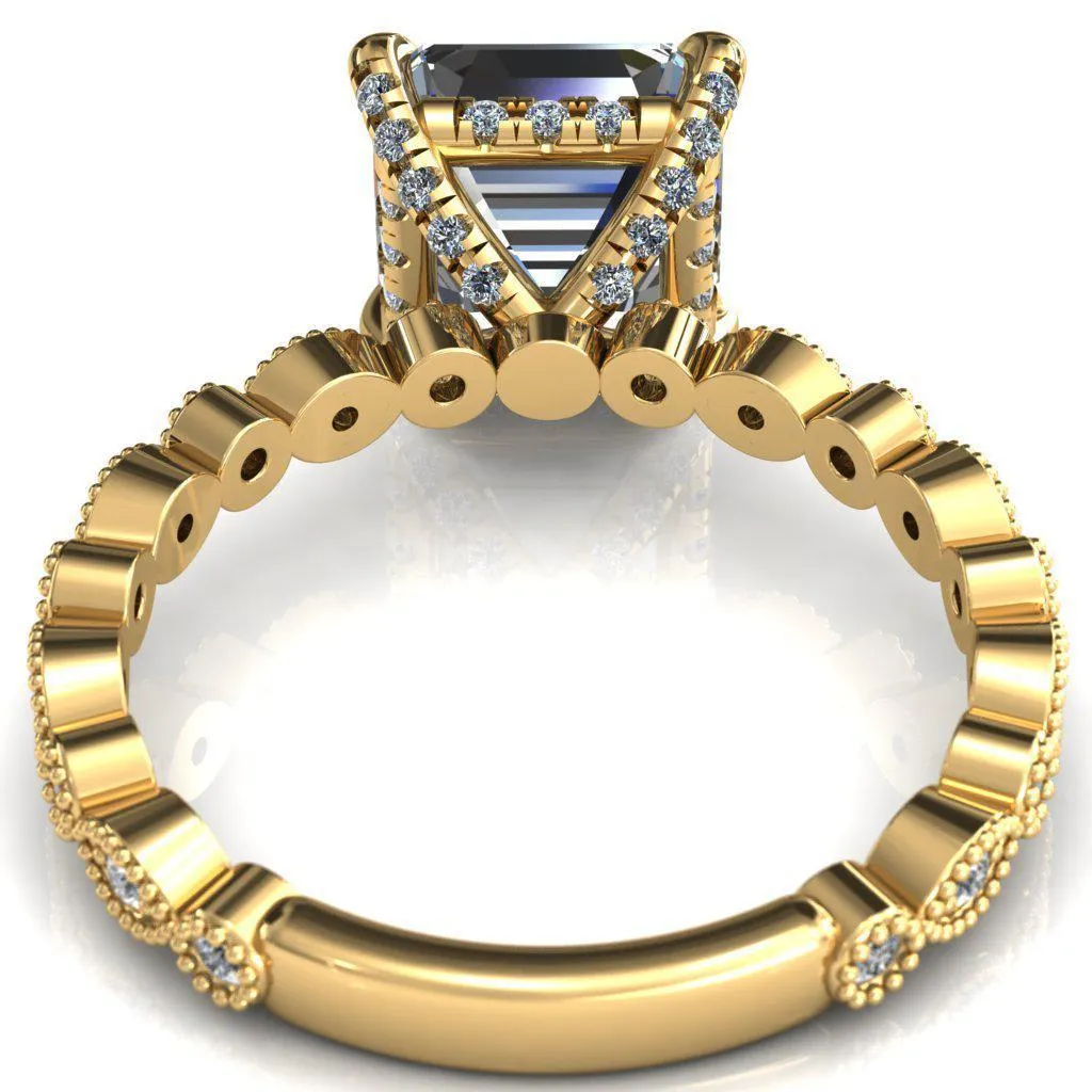 Lizette Asscher Moissanite 4 Claw Prong 3/4 Eternity Milgrain Diamond Shank Engagement Ring