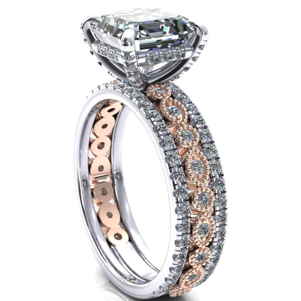 Lizette Asscher Moissanite 4 Claw Prong 3/4 Eternity Milgrain Diamond Shank Engagement Ring