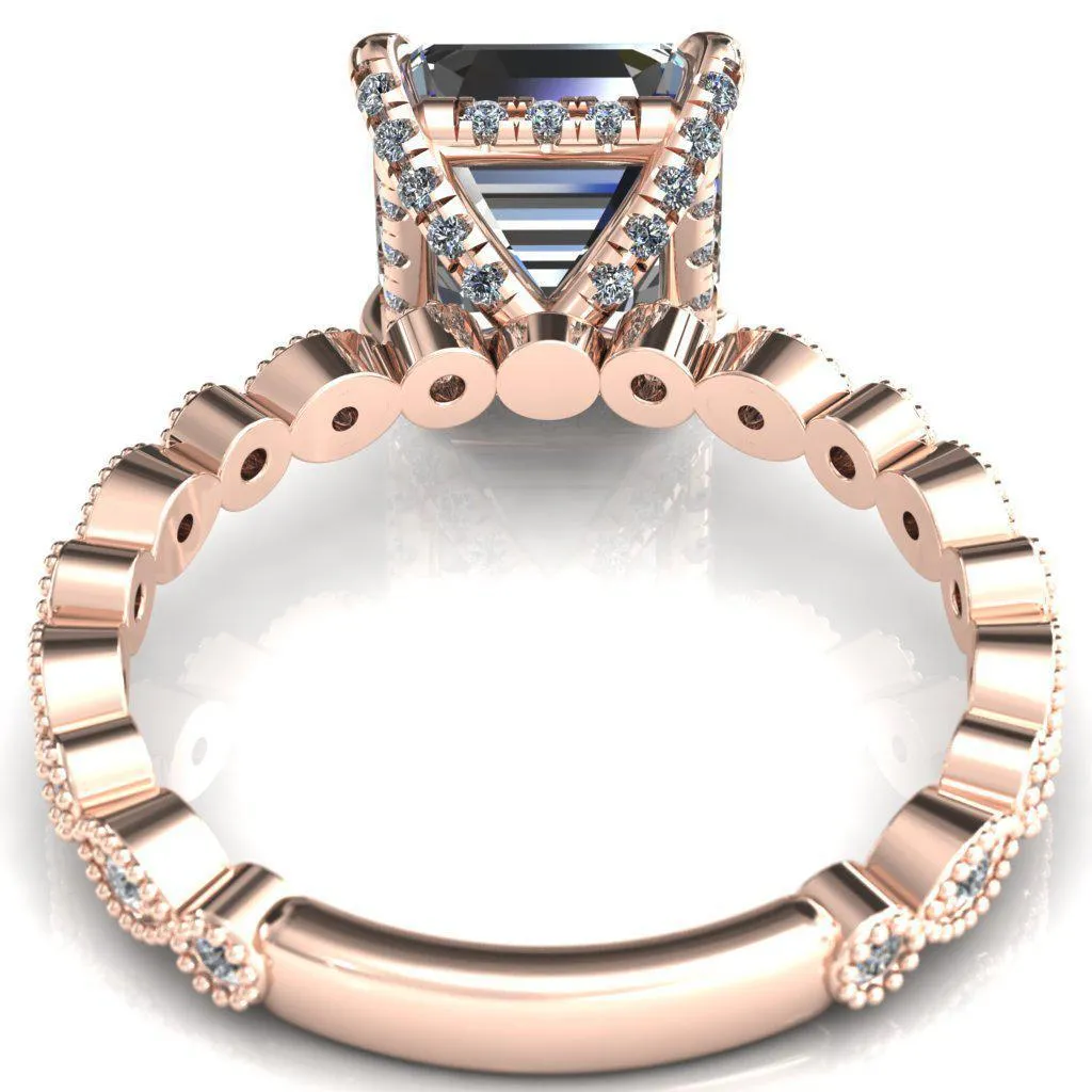 Lizette Asscher Moissanite 4 Claw Prong 3/4 Eternity Milgrain Diamond Shank Engagement Ring