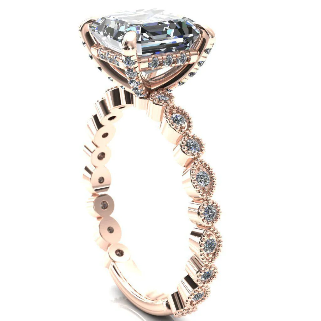Lizette Asscher Moissanite 4 Claw Prong 3/4 Eternity Milgrain Diamond Shank Engagement Ring