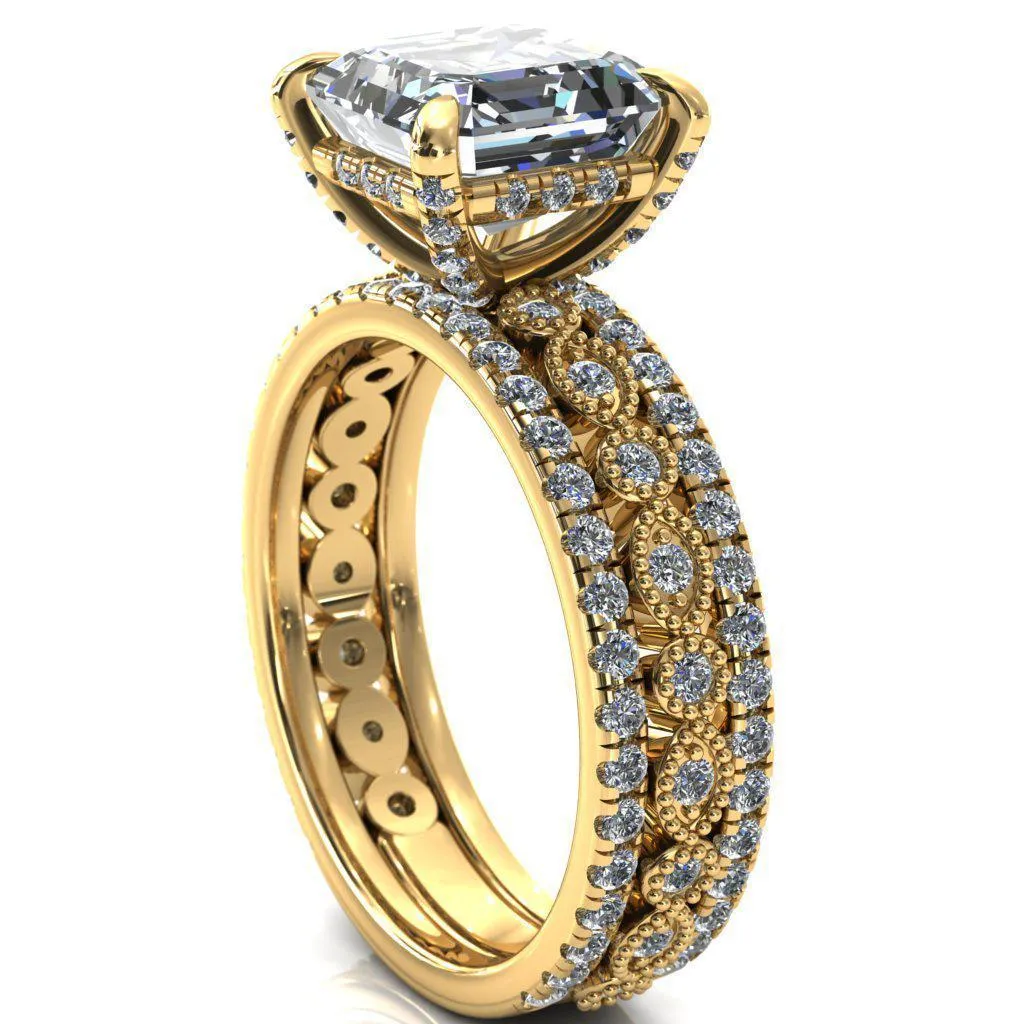 Lizette Asscher Moissanite 4 Claw Prong 3/4 Eternity Milgrain Diamond Shank Engagement Ring