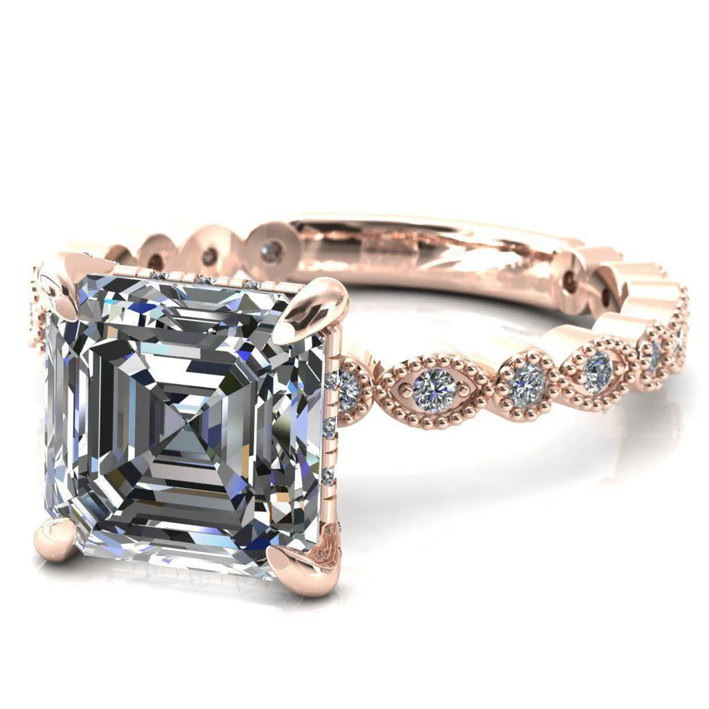 Lizette Asscher Moissanite 4 Claw Prong 3/4 Eternity Milgrain Diamond Shank Engagement Ring