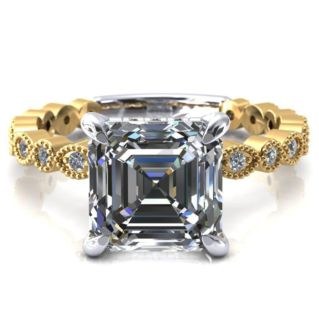 Lizette Asscher Moissanite 4 Claw Prong 3/4 Eternity Milgrain Diamond Shank Engagement Ring