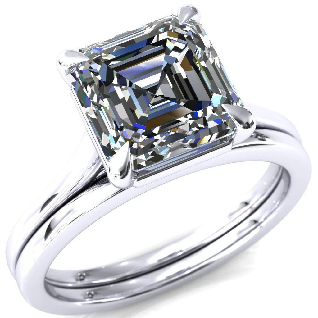 Lizzy Asscher Moissanite 4 Claw Prong Cathedral Engagement Ring