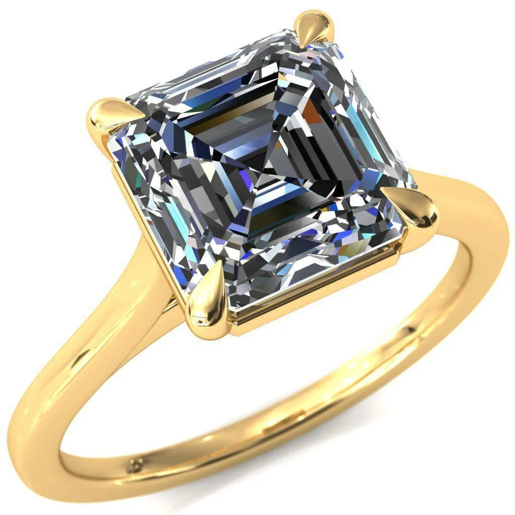 Lizzy Asscher Moissanite 4 Claw Prong Cathedral Engagement Ring