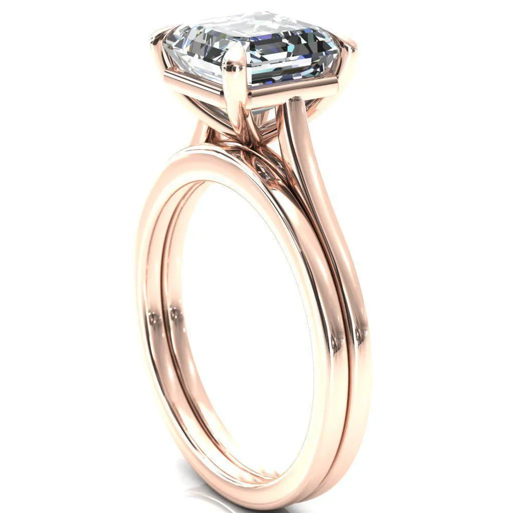 Lizzy Asscher Moissanite 4 Claw Prong Cathedral Engagement Ring