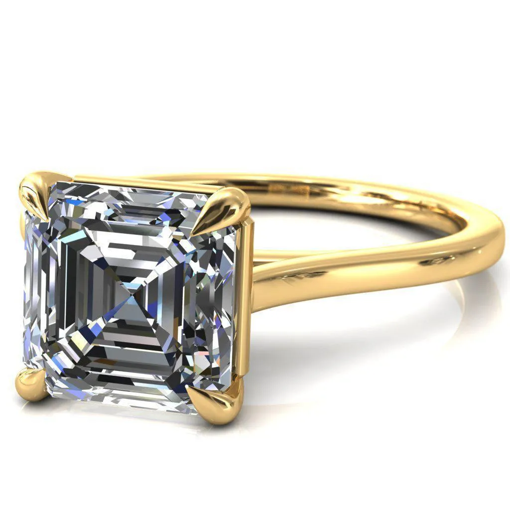 Lizzy Asscher Moissanite 4 Claw Prong Cathedral Engagement Ring