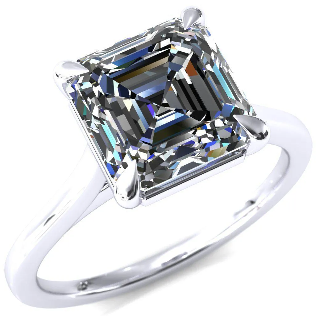 Lizzy Asscher Moissanite 4 Claw Prong Cathedral Engagement Ring