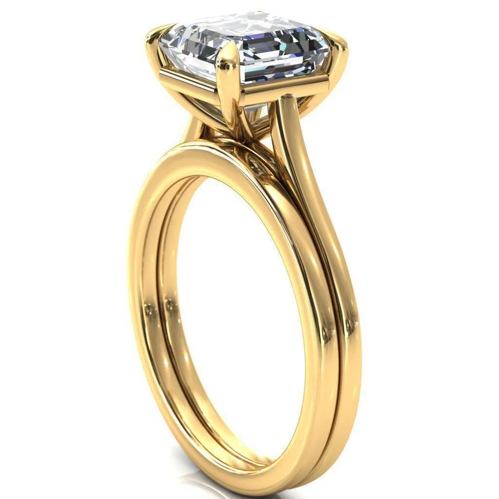 Lizzy Asscher Moissanite 4 Claw Prong Cathedral Engagement Ring