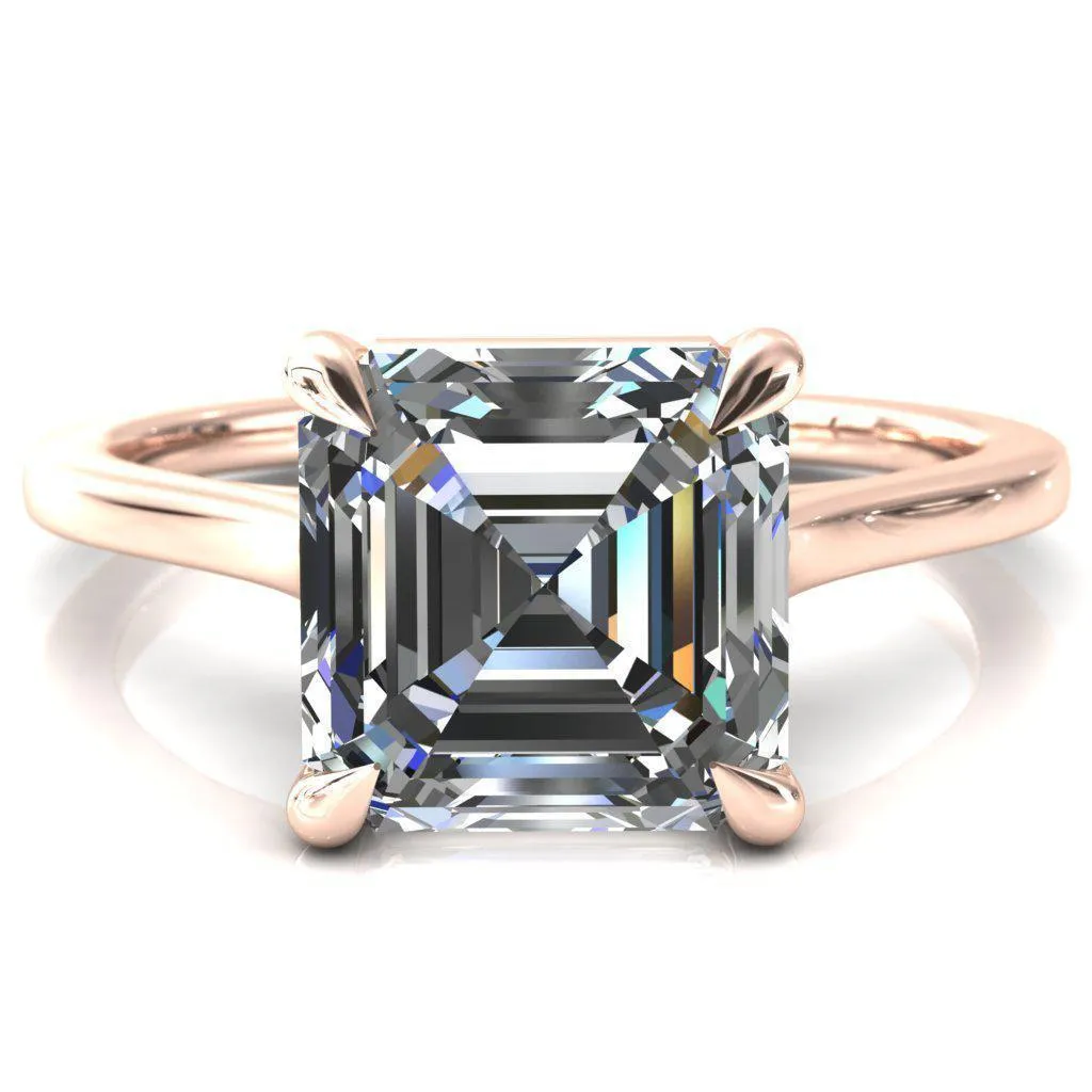 Lizzy Asscher Moissanite 4 Claw Prong Cathedral Engagement Ring