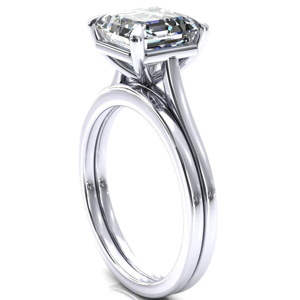 Lizzy Asscher Moissanite 4 Claw Prong Cathedral Engagement Ring