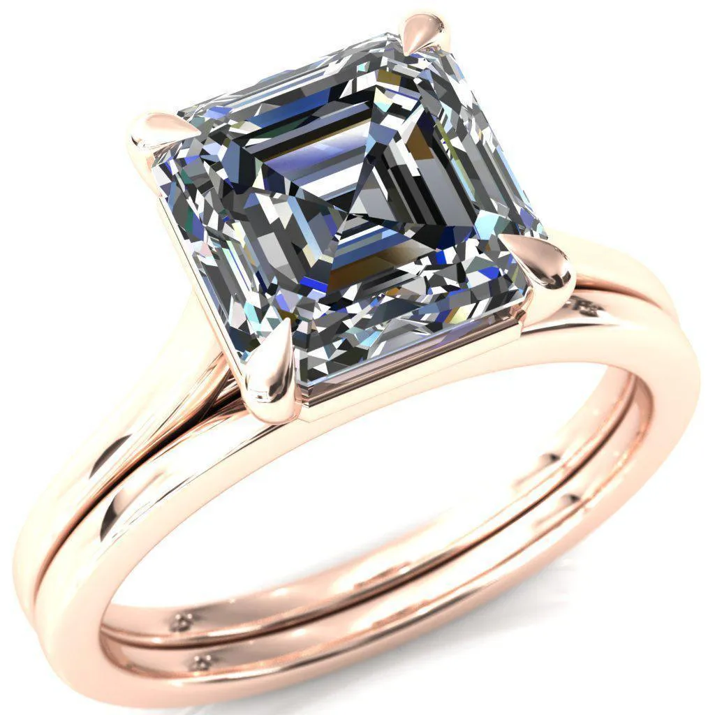 Lizzy Asscher Moissanite 4 Claw Prong Cathedral Engagement Ring