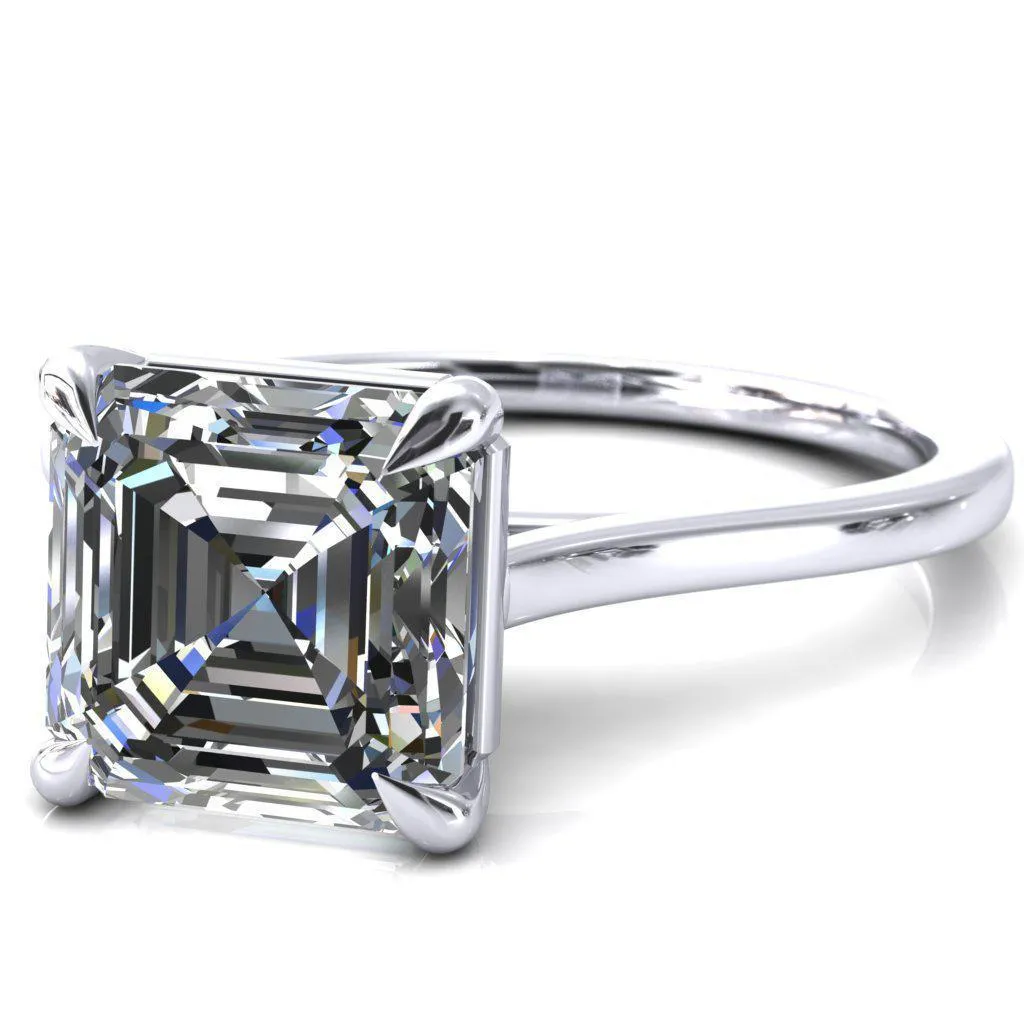 Lizzy Asscher Moissanite 4 Claw Prong Cathedral Engagement Ring